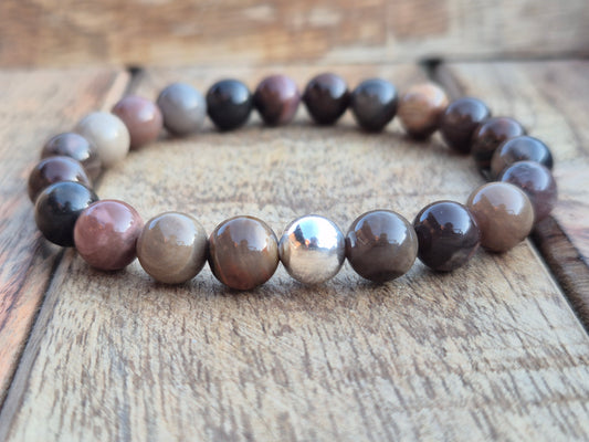 Nahle® 8mm Naturstein-Armband 925 Silberperle