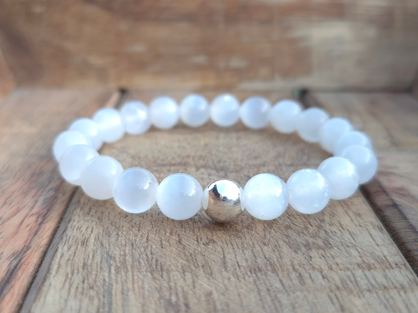 Nahle® 8mm Naturstein-Armband 925 Silberperle