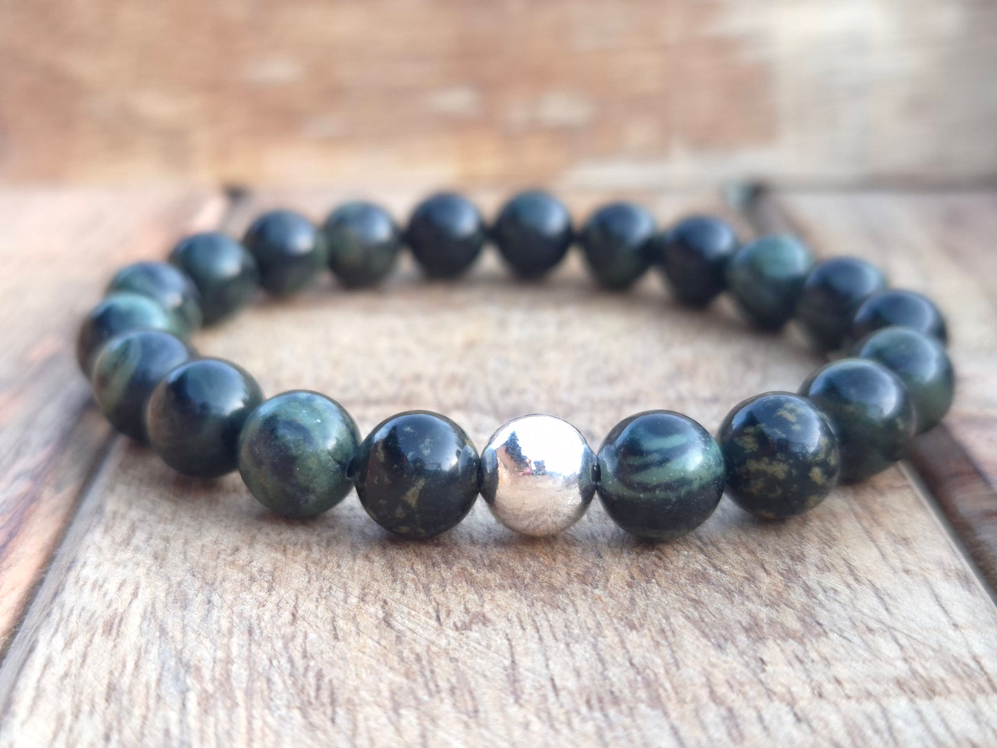 Nahle® 8mm Naturstein-Armband 925 Silberperle