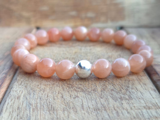 Nahle® 8mm Naturstein-Armband 925 Silberperle