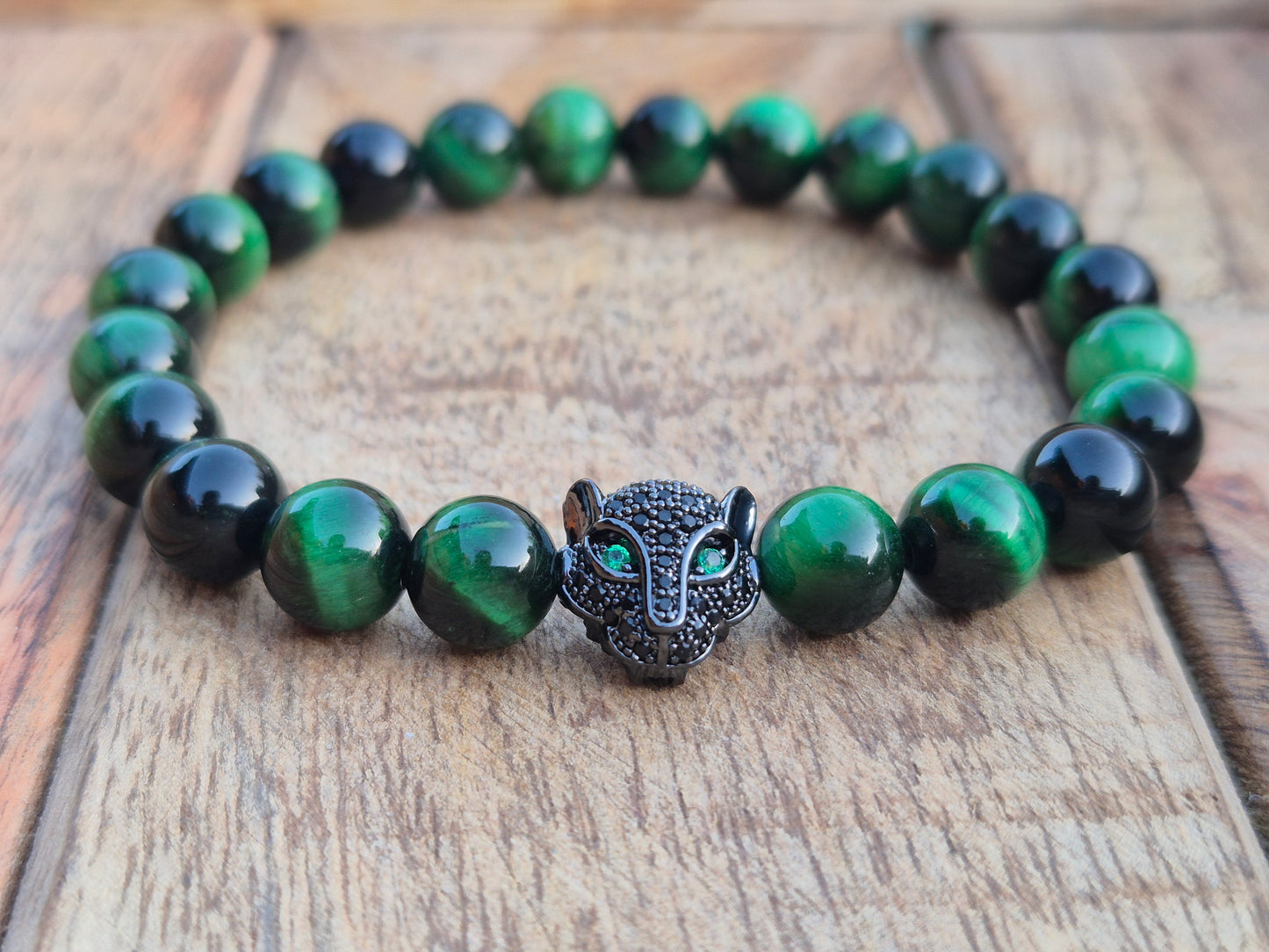 Nahle® 8mm Naturstein-Armband grüner Tigerauge Panther