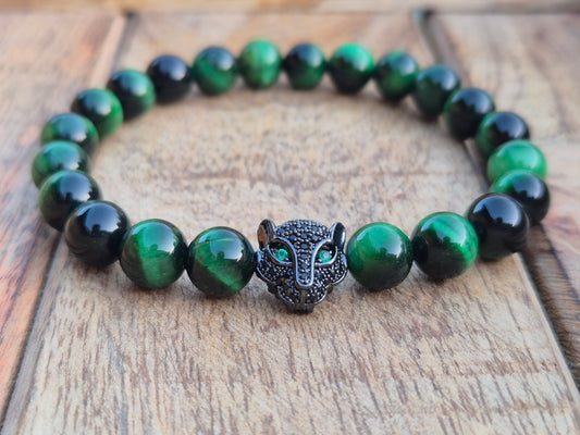 Nahle® 8mm Naturstein-Armband grüner Tigerauge Panther