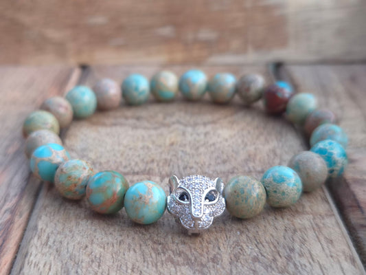 Nahle® 8mm Naturstein-Armband Variscit beige Panther