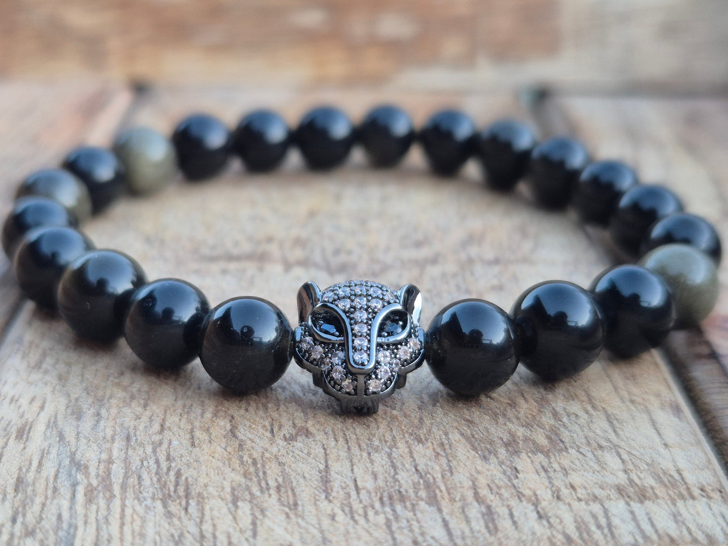 Nahle® 8mm Naturstein-Armband goldener Obsidian Panther