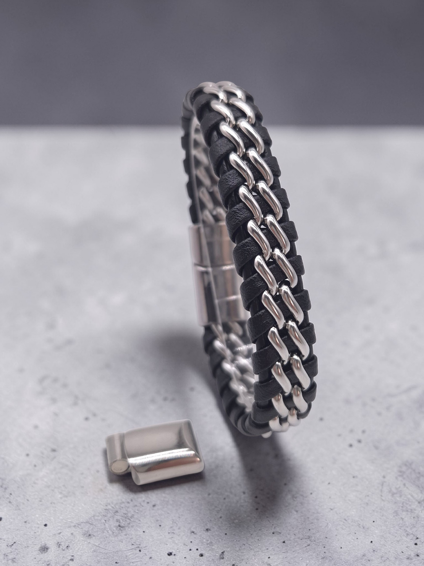 Lederarmband mit Verlängerungsglied Shadow in Schwarz-Silber-Gold-Gold/Schwarz
