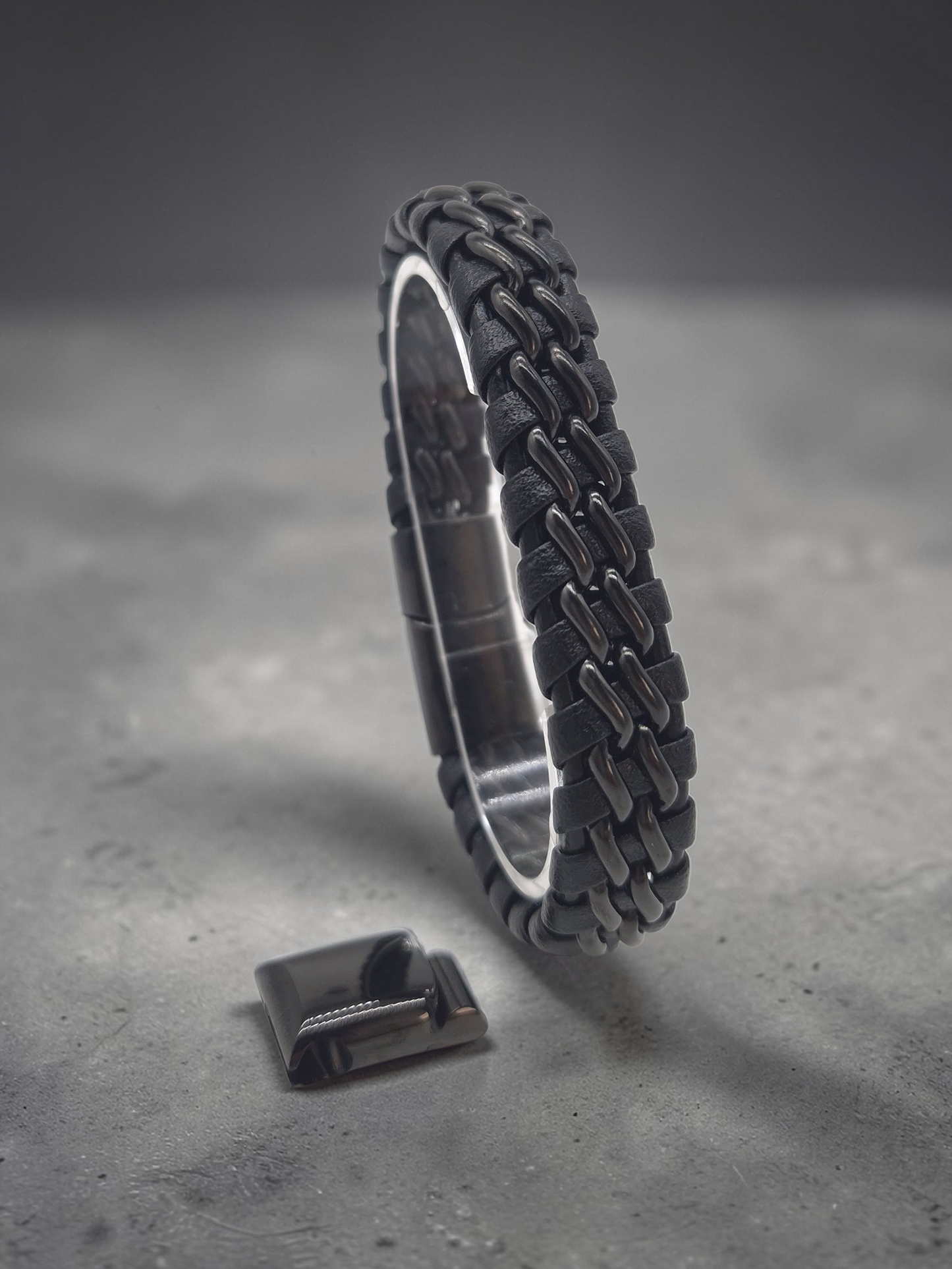 Lederarmband mit Verlängerungsglied Shadow in Schwarz-Silber-Gold-Gold/Schwarz