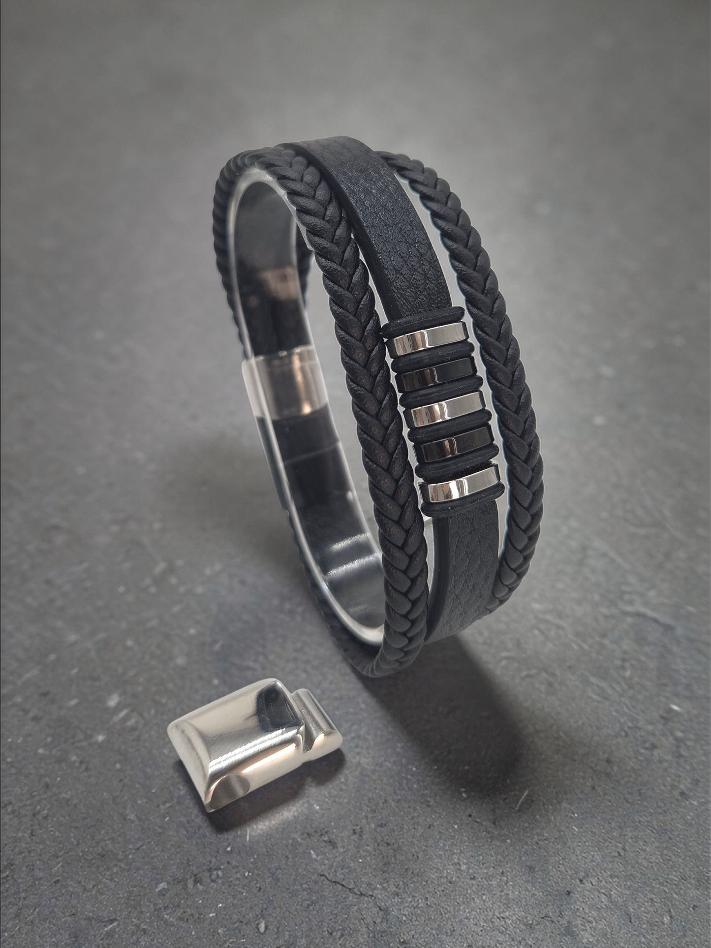 Lederarmband mit Verlängerungsglied Kaelix in Silber und Gold