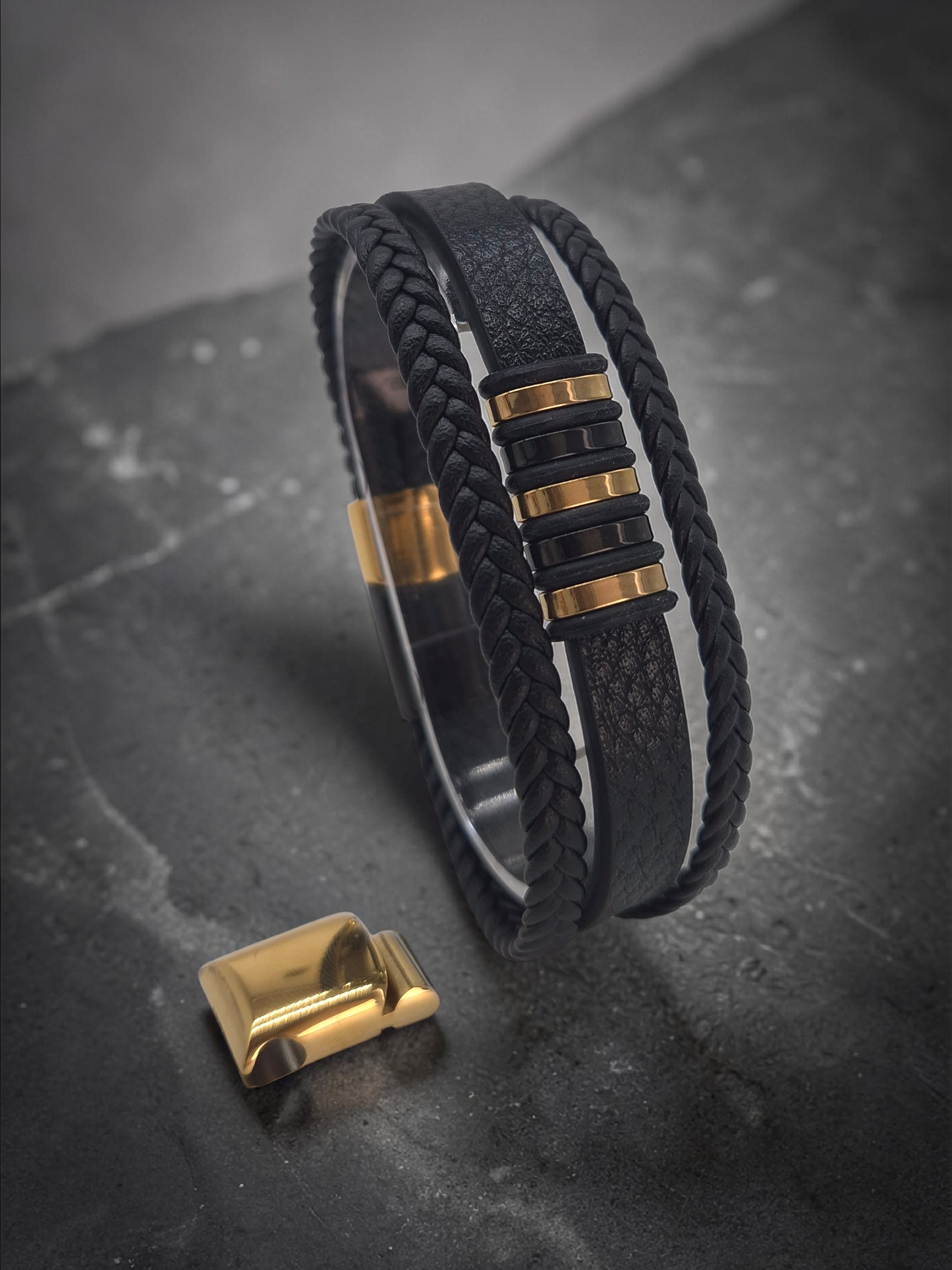 Lederarmband mit Verlängerungsglied Kaelix in Silber und Gold