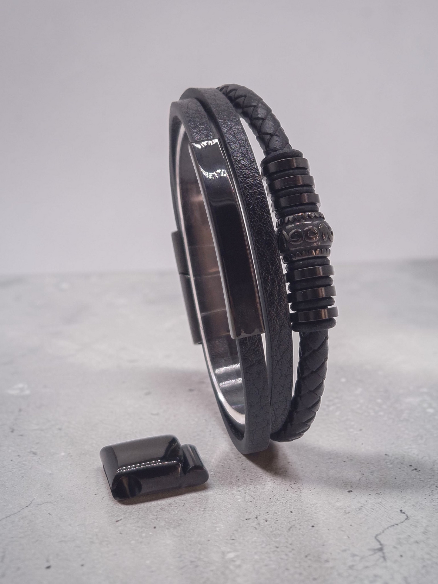 Lederarmband mit Verlängerungsglied Panthera in Silber-Schwarz-Gold