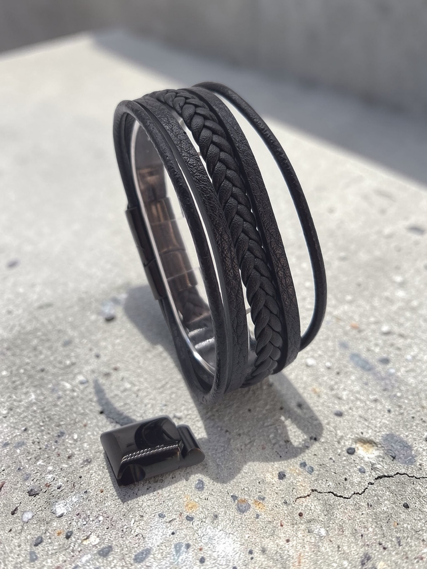 Lederarmband mit Verlängerungsglied Dravon in Schwarz und Braun