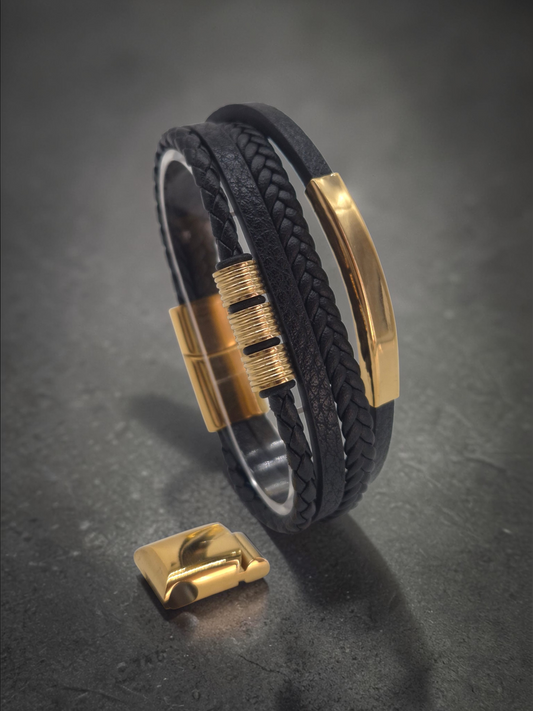 Lederarmband mit Verlängerungsglied Veltor in Schwarz-Silber-Gold-Braun