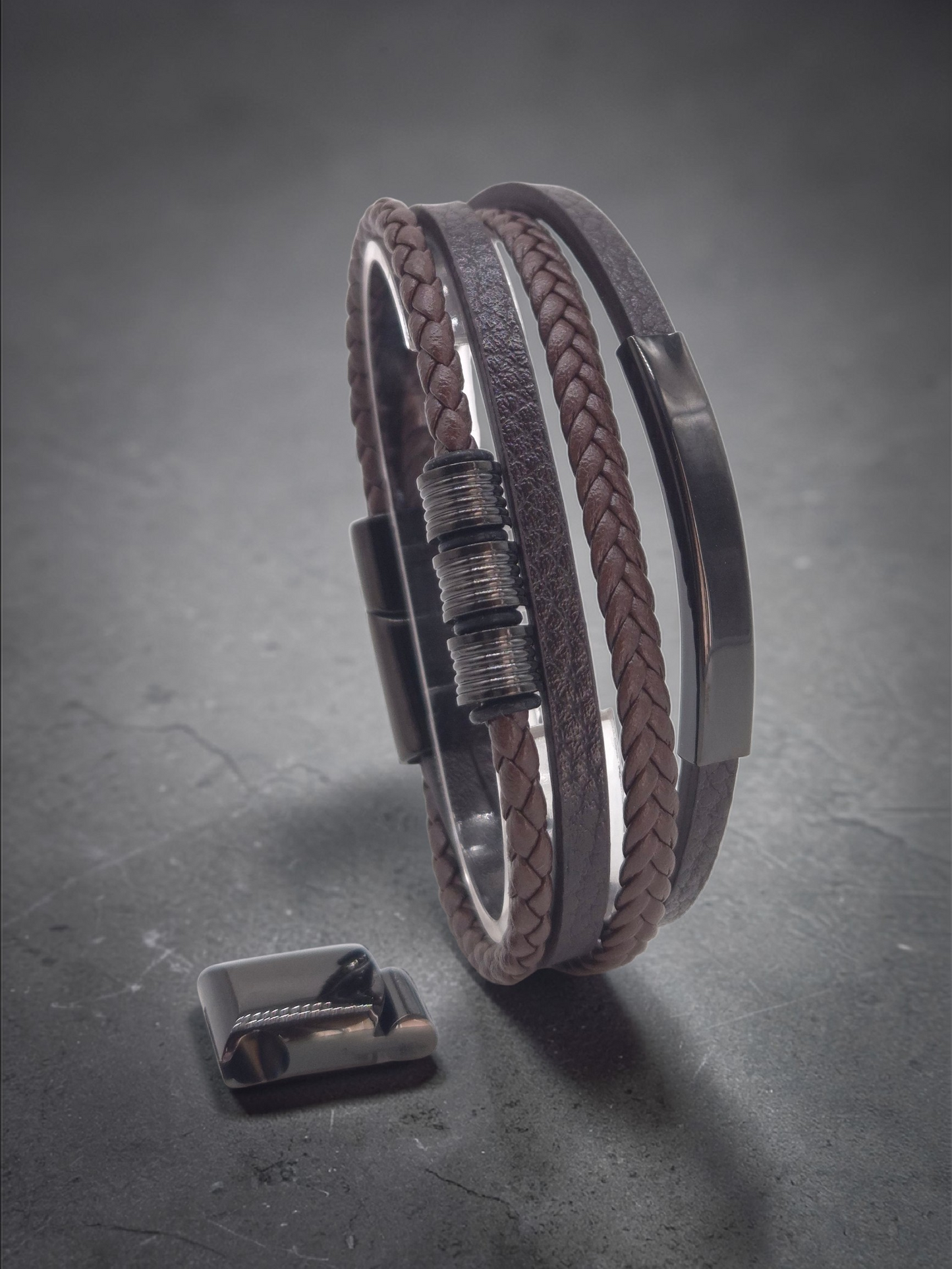 Lederarmband mit Verlängerungsglied Veltor in Schwarz-Silber-Gold-Braun