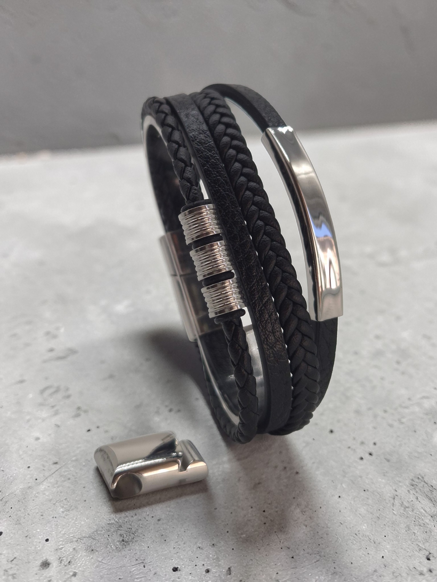 Lederarmband mit Verlängerungsglied Veltor in Schwarz-Silber-Gold-Braun