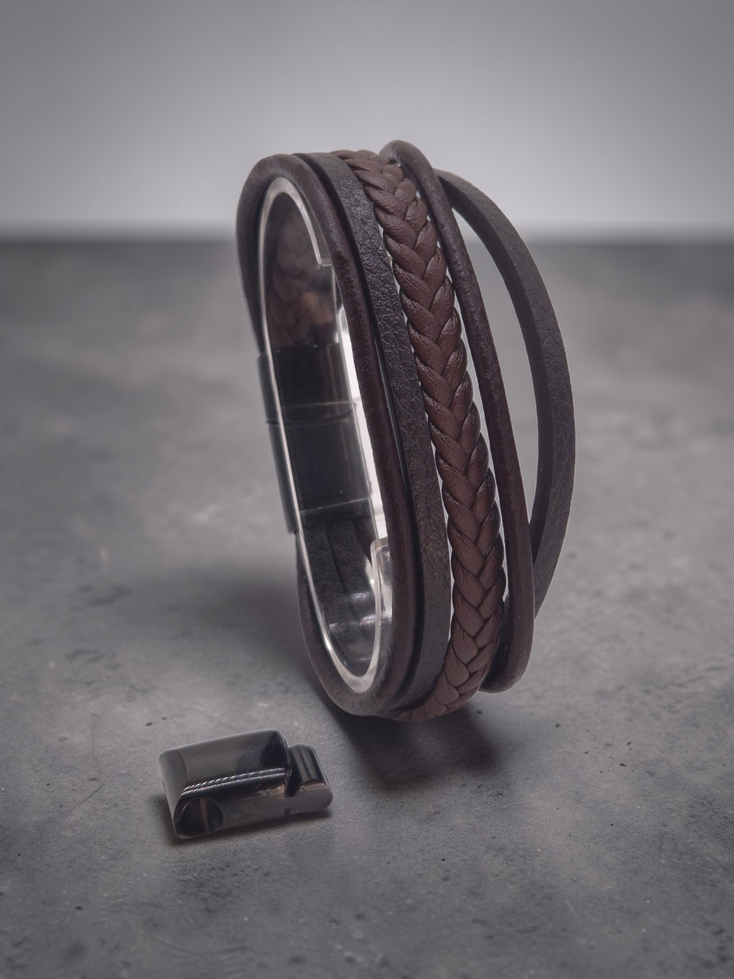 Lederarmband mit Verlängerungsglied Dravon in Schwarz und Braun
