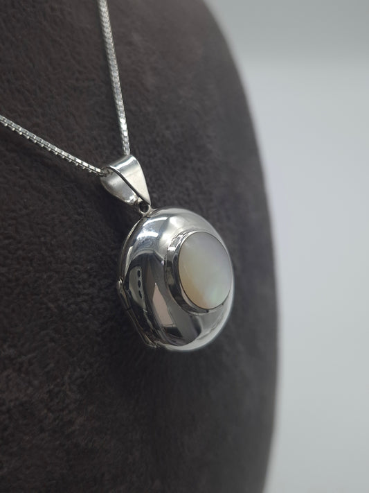 Silber Venezianerkette - Panzerkette Perlmutt-Medaillon 925 Silberanhänger