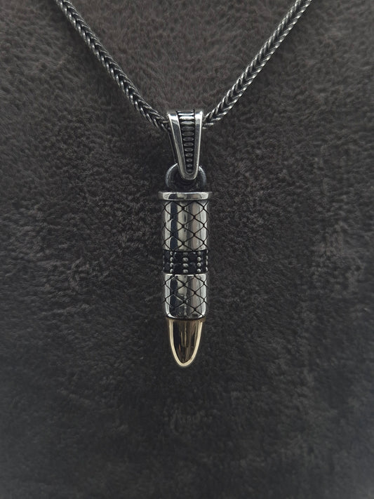 Silber Fuchsschwanzkette Patrone 925 Silberanhänger