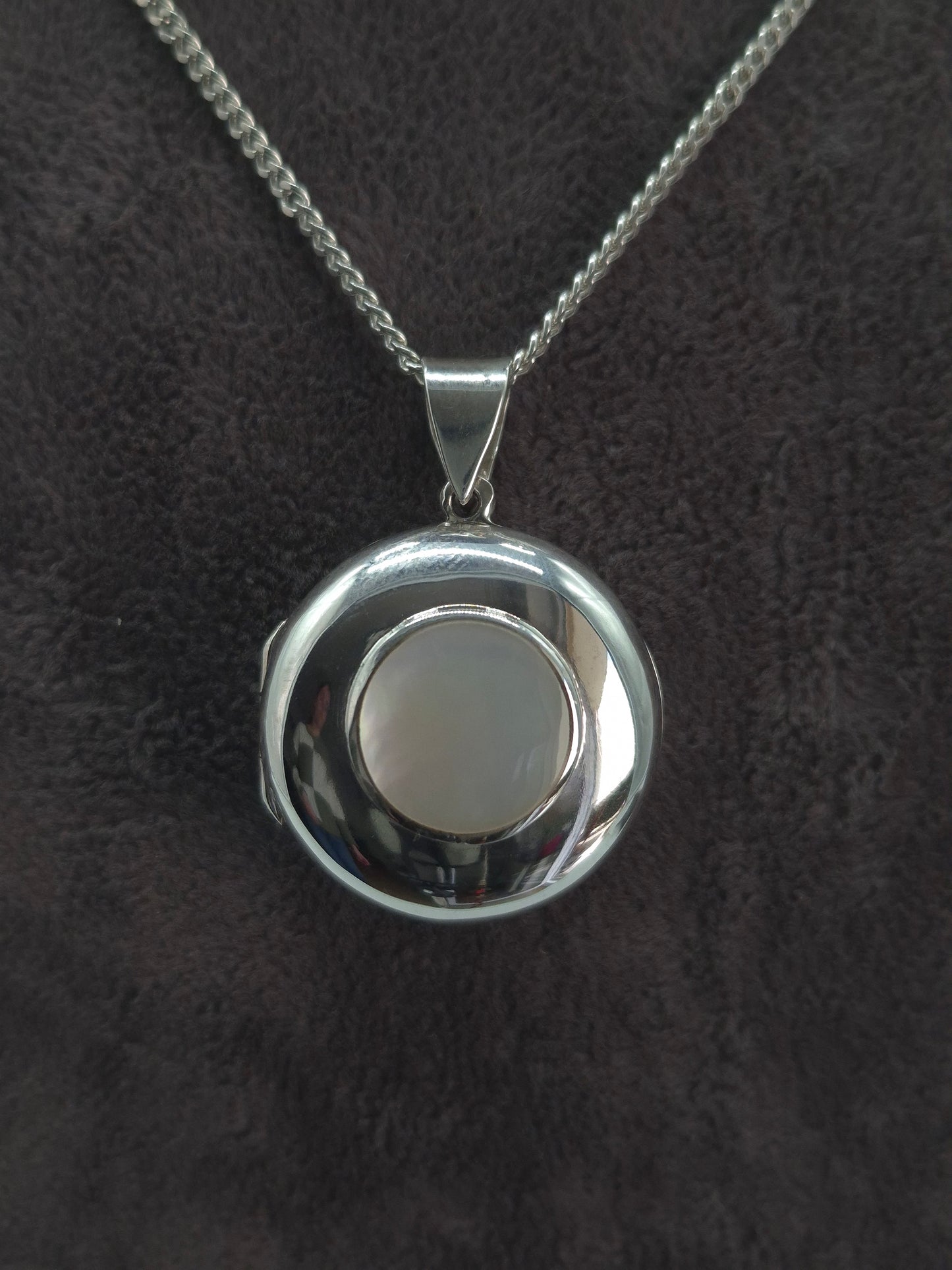 Silber Venezianerkette - Panzerkette Perlmutt-Medaillon 925 Silberanhänger