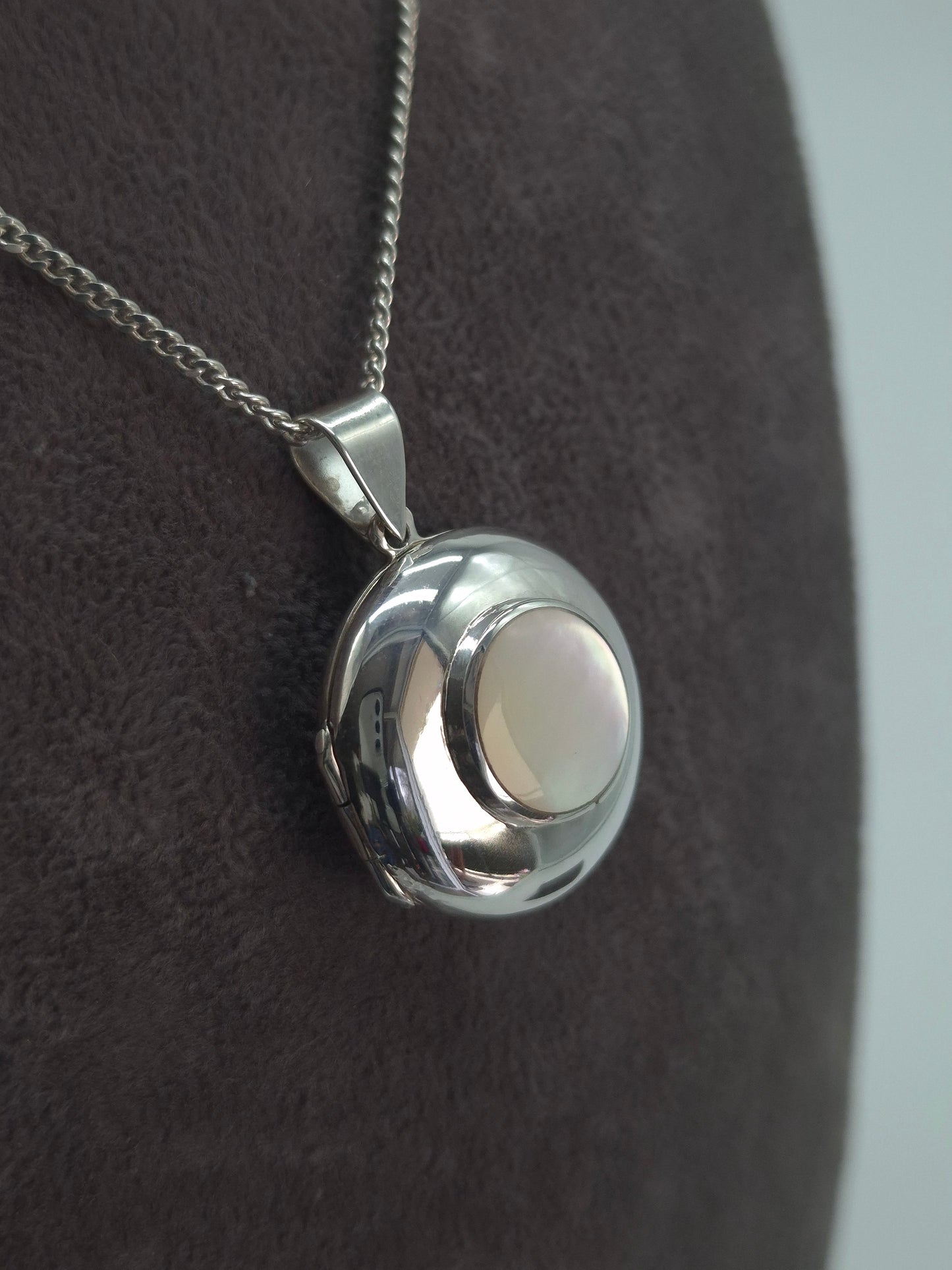 Silber Venezianerkette - Panzerkette Perlmutt-Medaillon 925 Silberanhänger