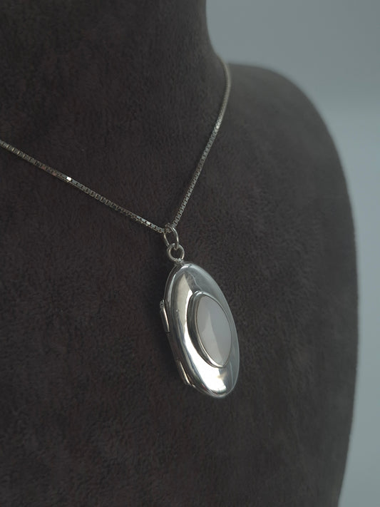 Silber Venezianerkette - Panzerkette ovales Perlmutt-Medaillon 925 Silberanhänger