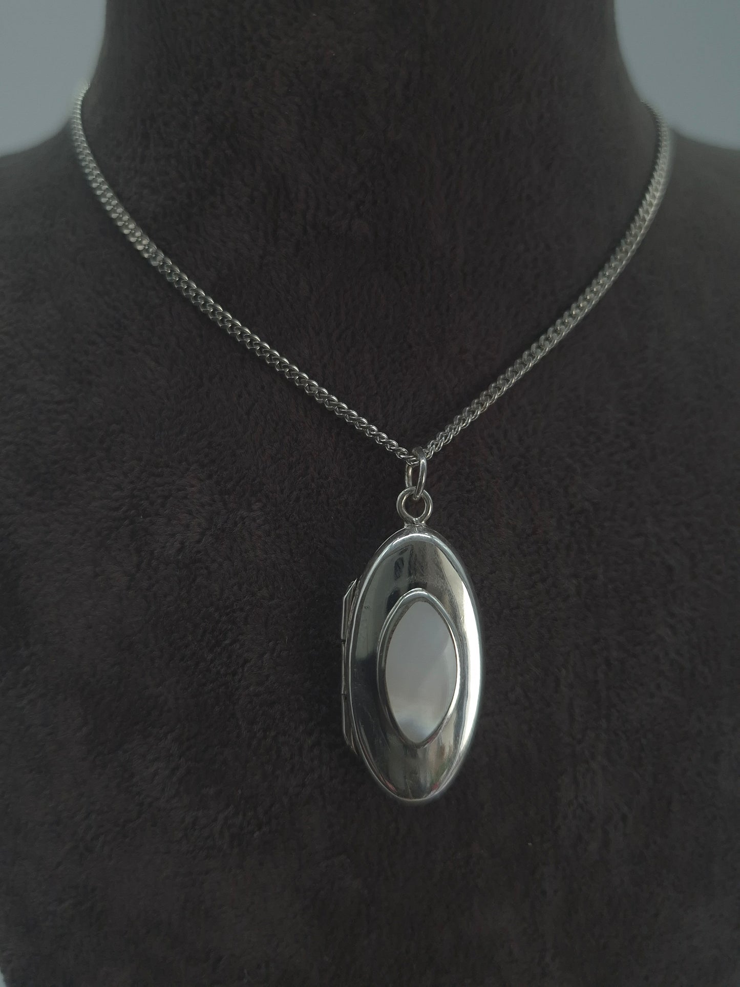 Silber Venezianerkette - Panzerkette ovales Perlmutt-Medaillon 925 Silberanhänger
