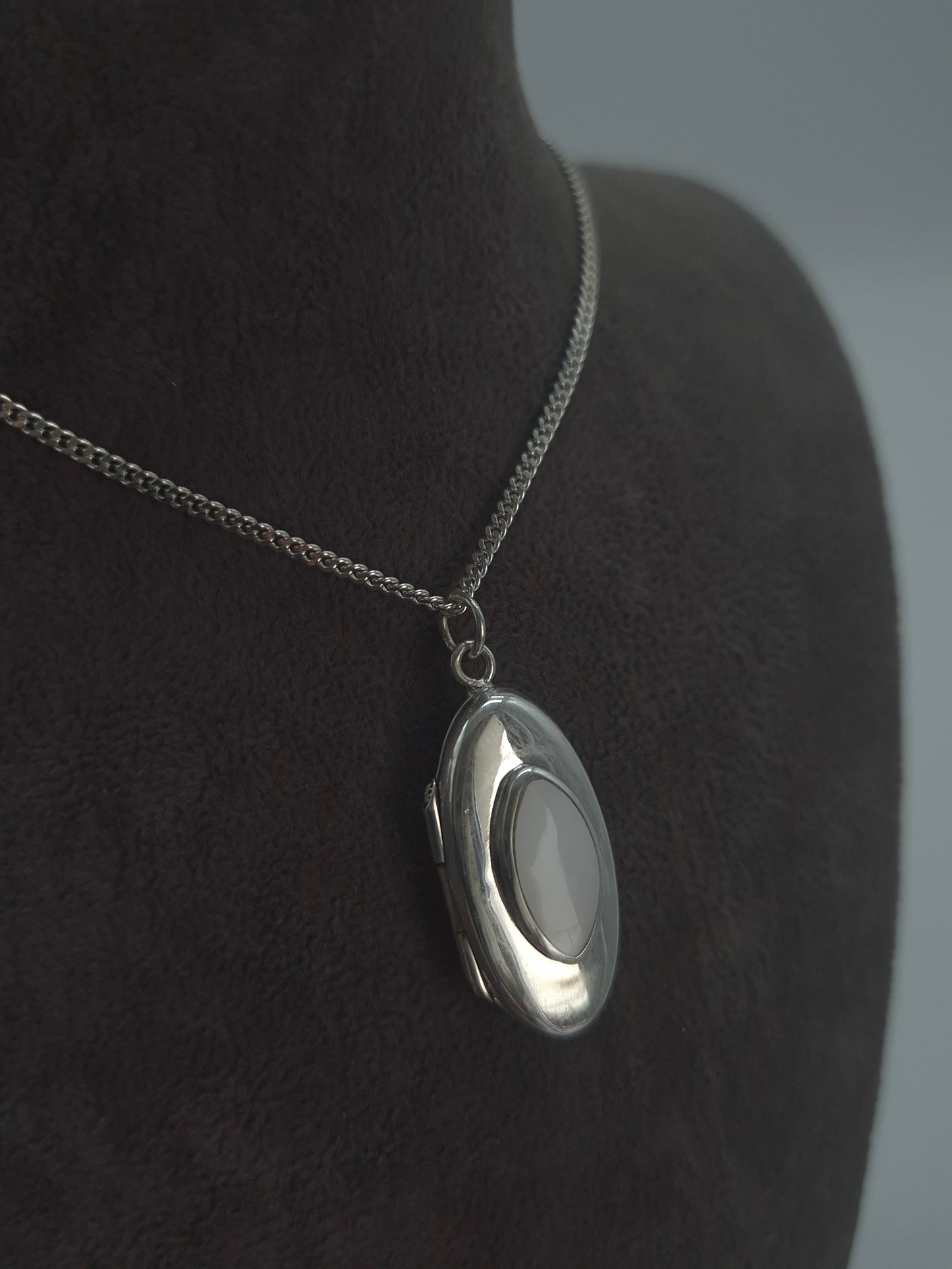 Silber Venezianerkette - Panzerkette ovales Perlmutt-Medaillon 925 Silberanhänger