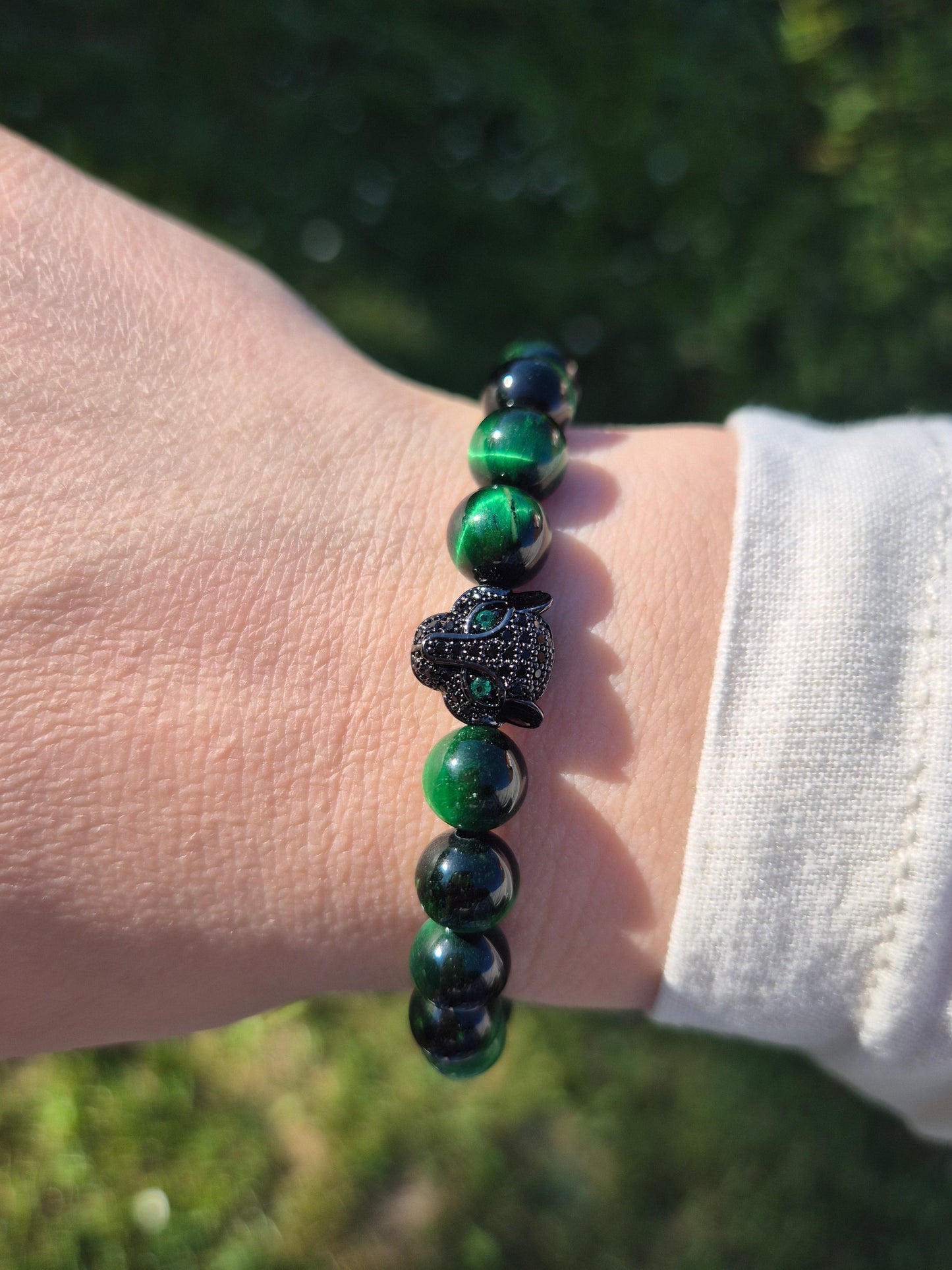 Nahle® 8mm Naturstein-Armband grüner Tigerauge Panther