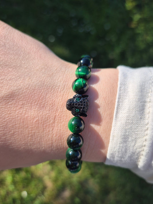 Nahle® 8mm Naturstein-Armband grüner Tigerauge Panther