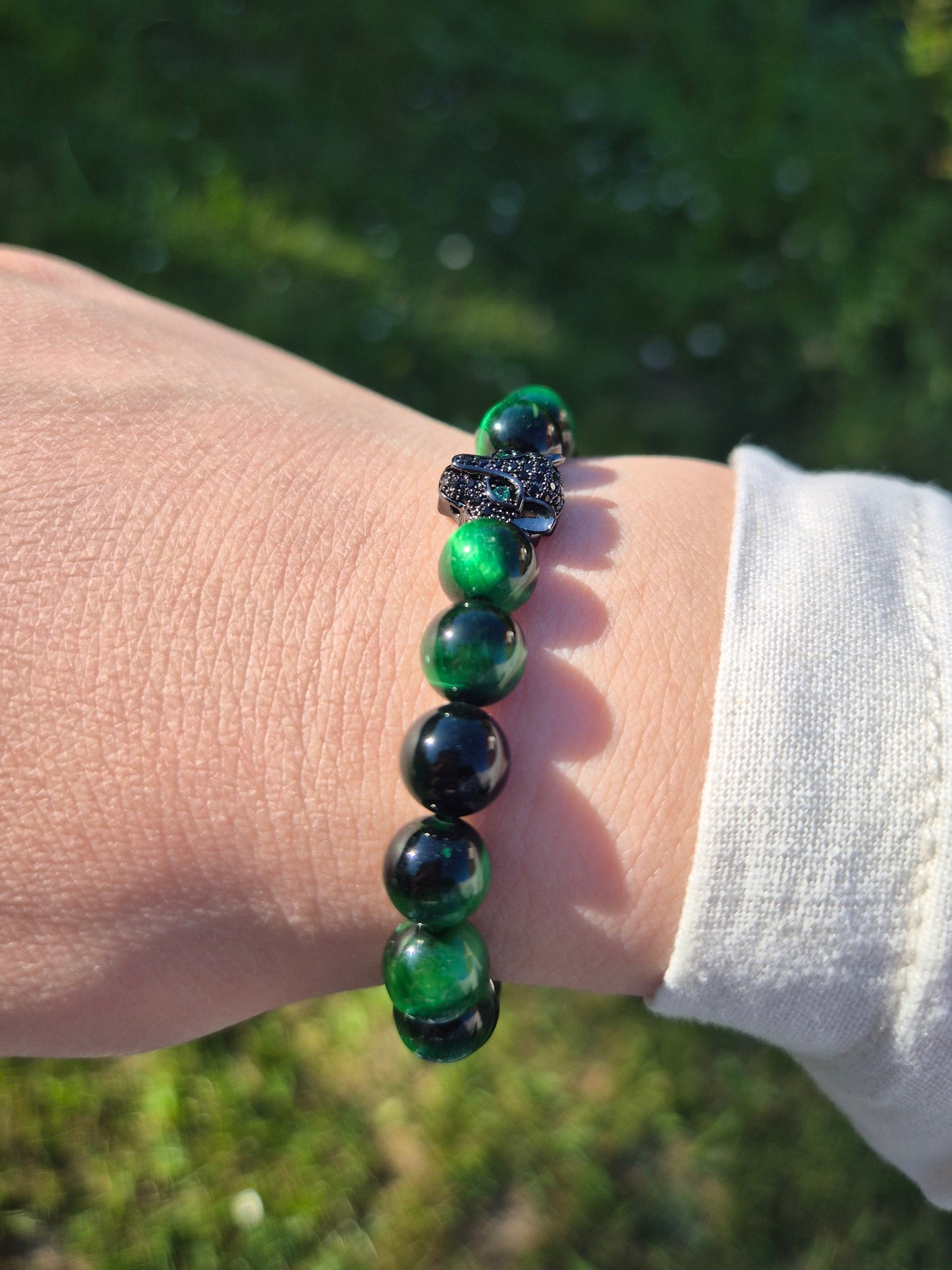 Nahle® 8mm Naturstein-Armband grüner Tigerauge Panther