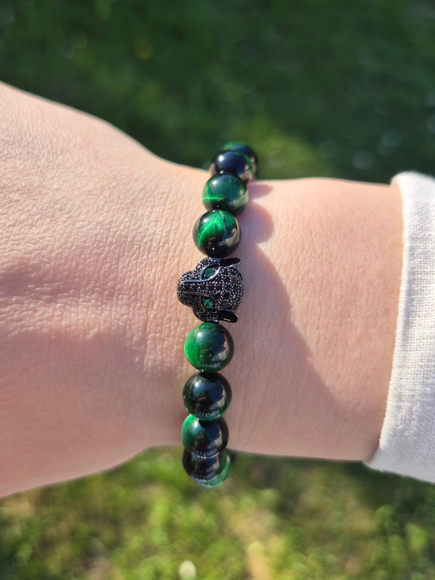 Nahle® 8mm Naturstein-Armband grüner Tigerauge Panther