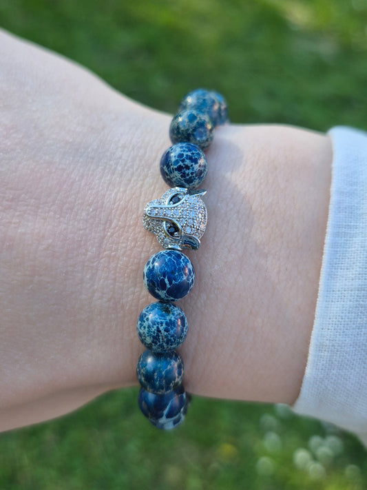Nahle® 8mm Naturstein-Armband Variscit blau Panther