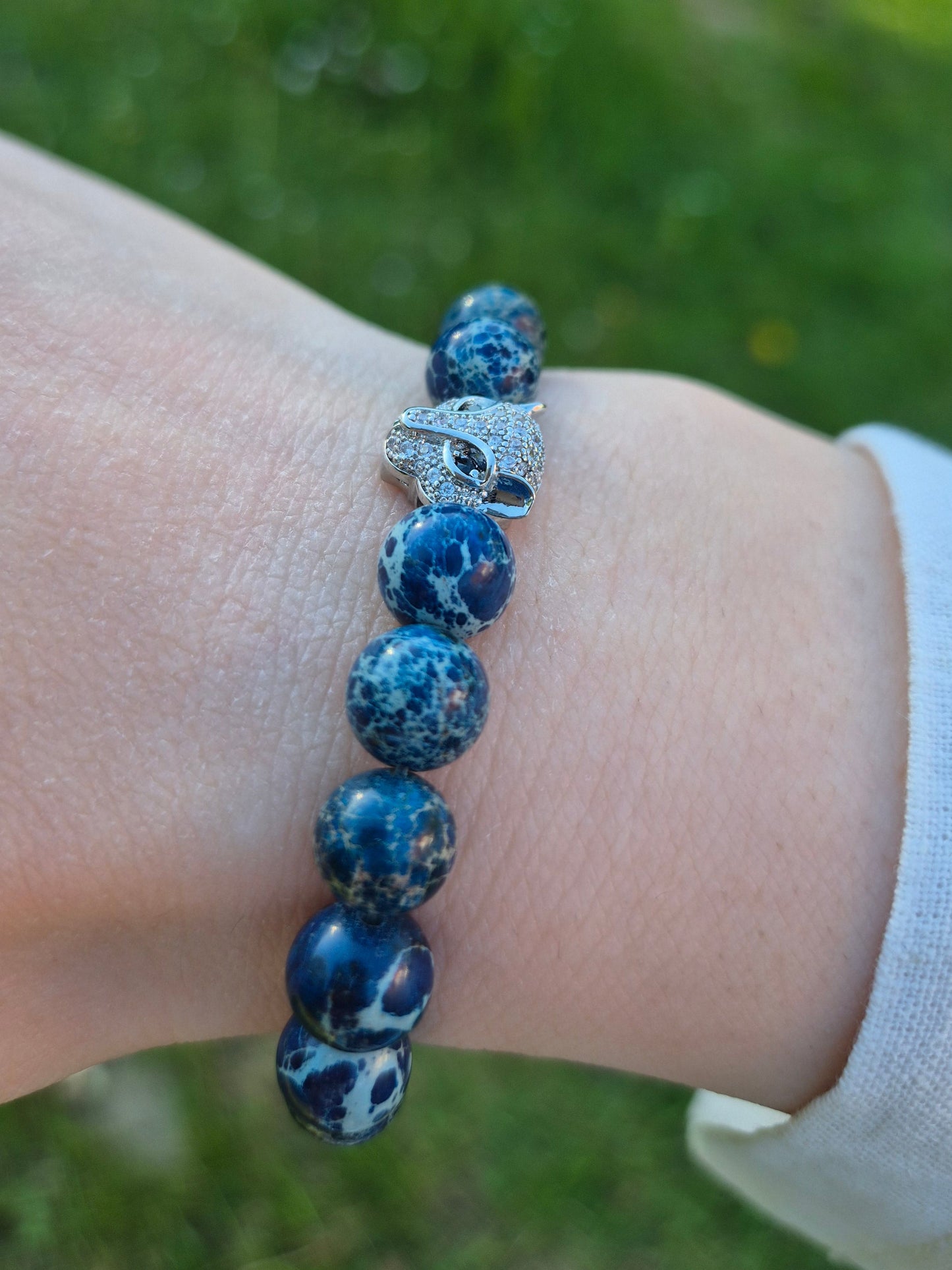 Nahle® 8mm Naturstein-Armband Variscit blau Panther