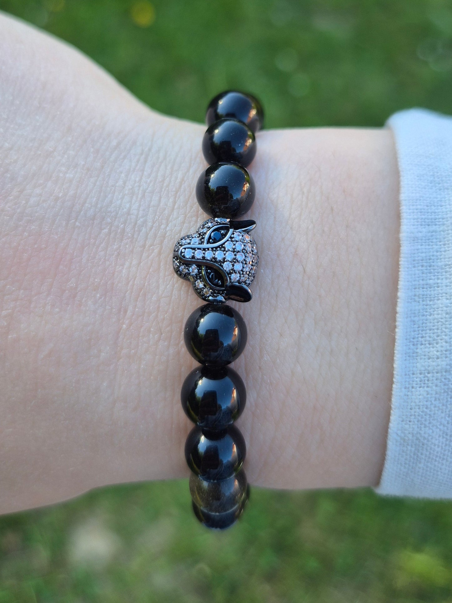 Nahle® 8mm Naturstein-Armband goldener Obsidian Panther