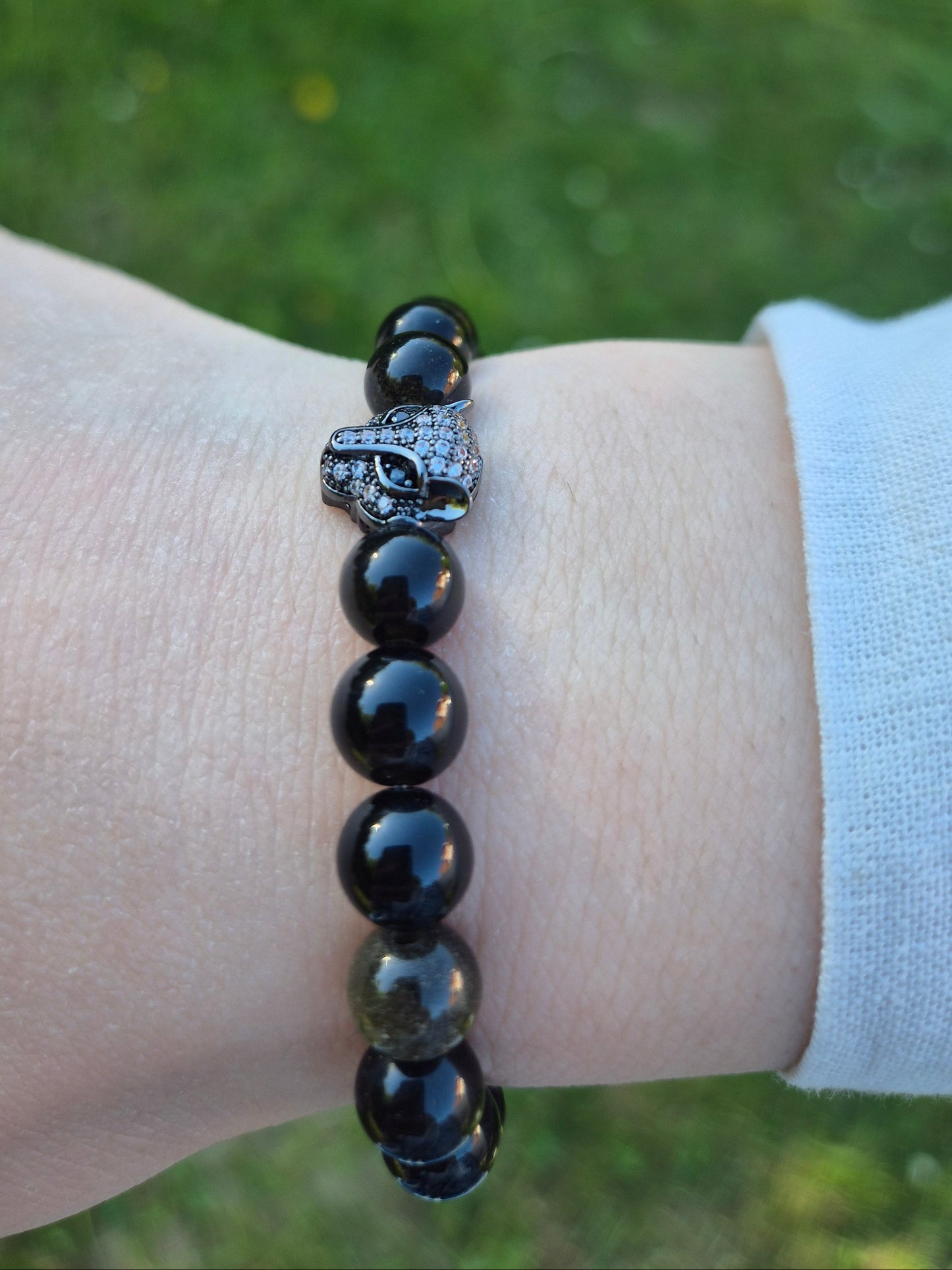 Nahle® 8mm Naturstein-Armband goldener Obsidian Panther