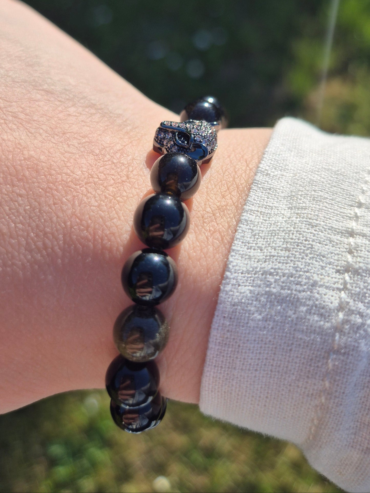 Nahle® 8mm Naturstein-Armband goldener Obsidian Panther