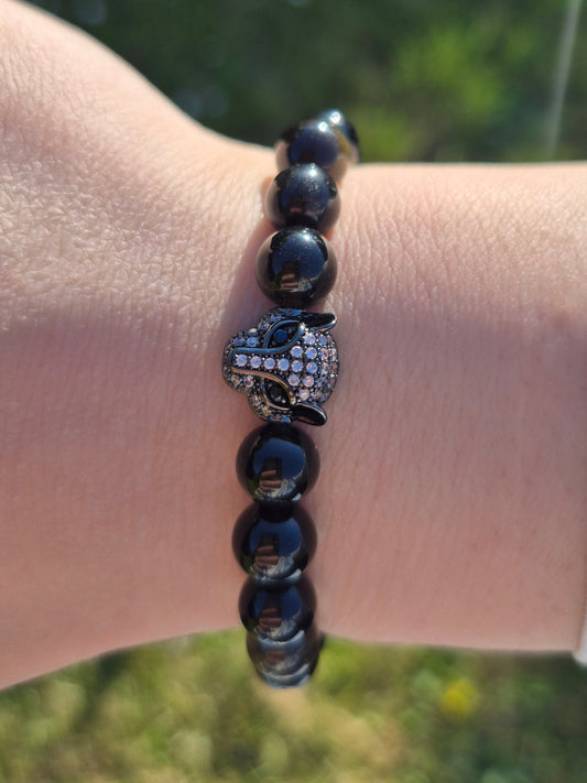 Nahle® 8mm Naturstein-Armband goldener Obsidian Panther