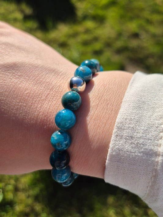 Nahle® 8mm Naturstein-Armband 925 Silberperle