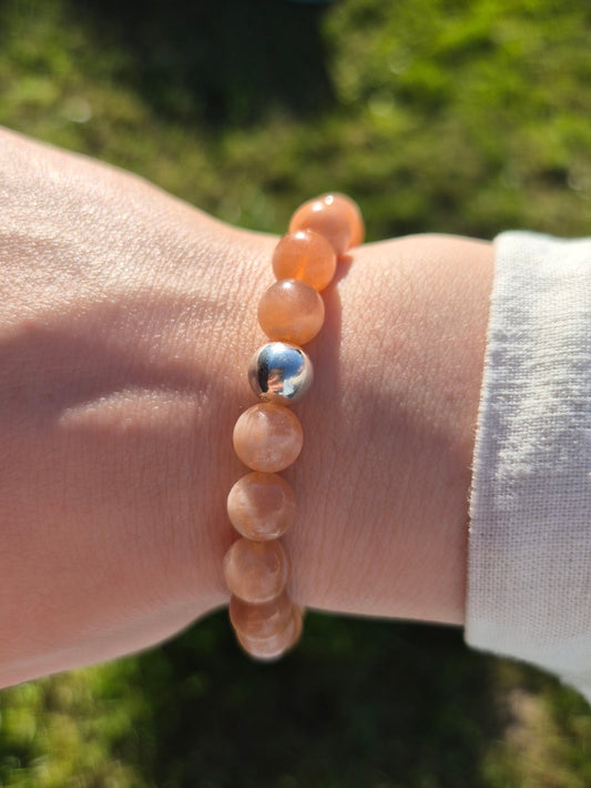 Nahle® 8mm Naturstein-Armband 925 Silberperle