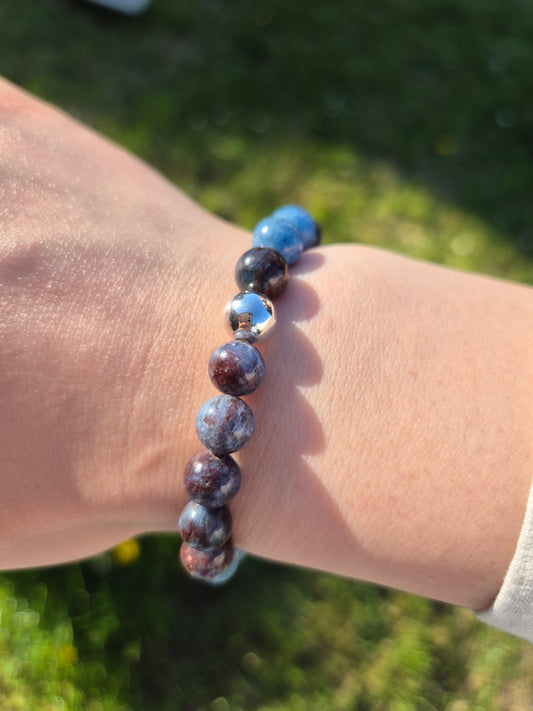 Nahle® 8mm Naturstein-Armband 925 Silberperle