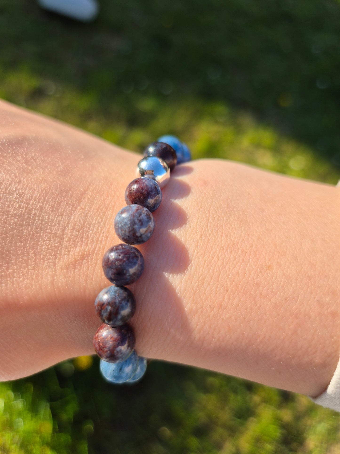 Nahle® 8mm Naturstein-Armband 925 Silberperle