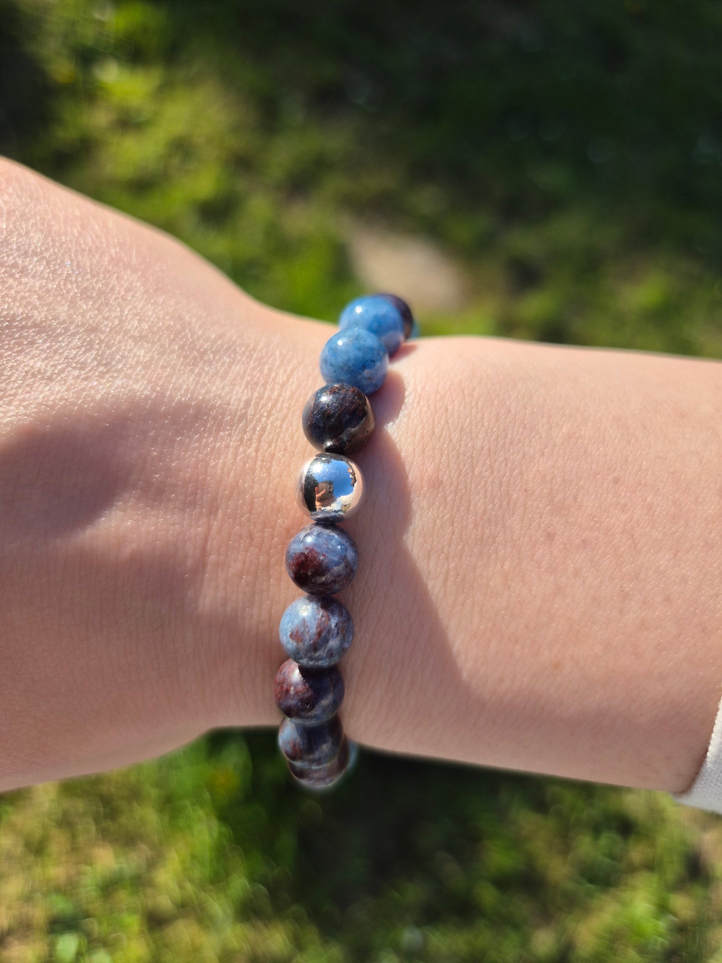 Nahle® 8mm Naturstein-Armband 925 Silberperle