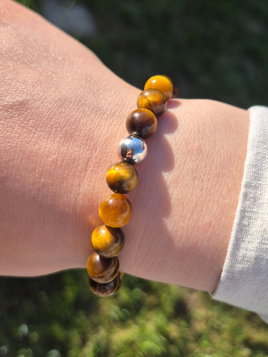 Nahle® 8mm Naturstein-Armband Tigerauge mit 925 Silberperle
