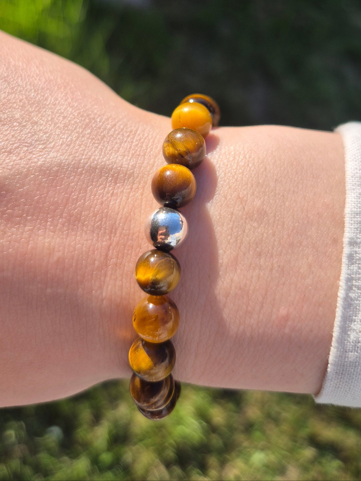 Nahle® 8mm Naturstein-Armband Tigerauge mit 925 Silberperle