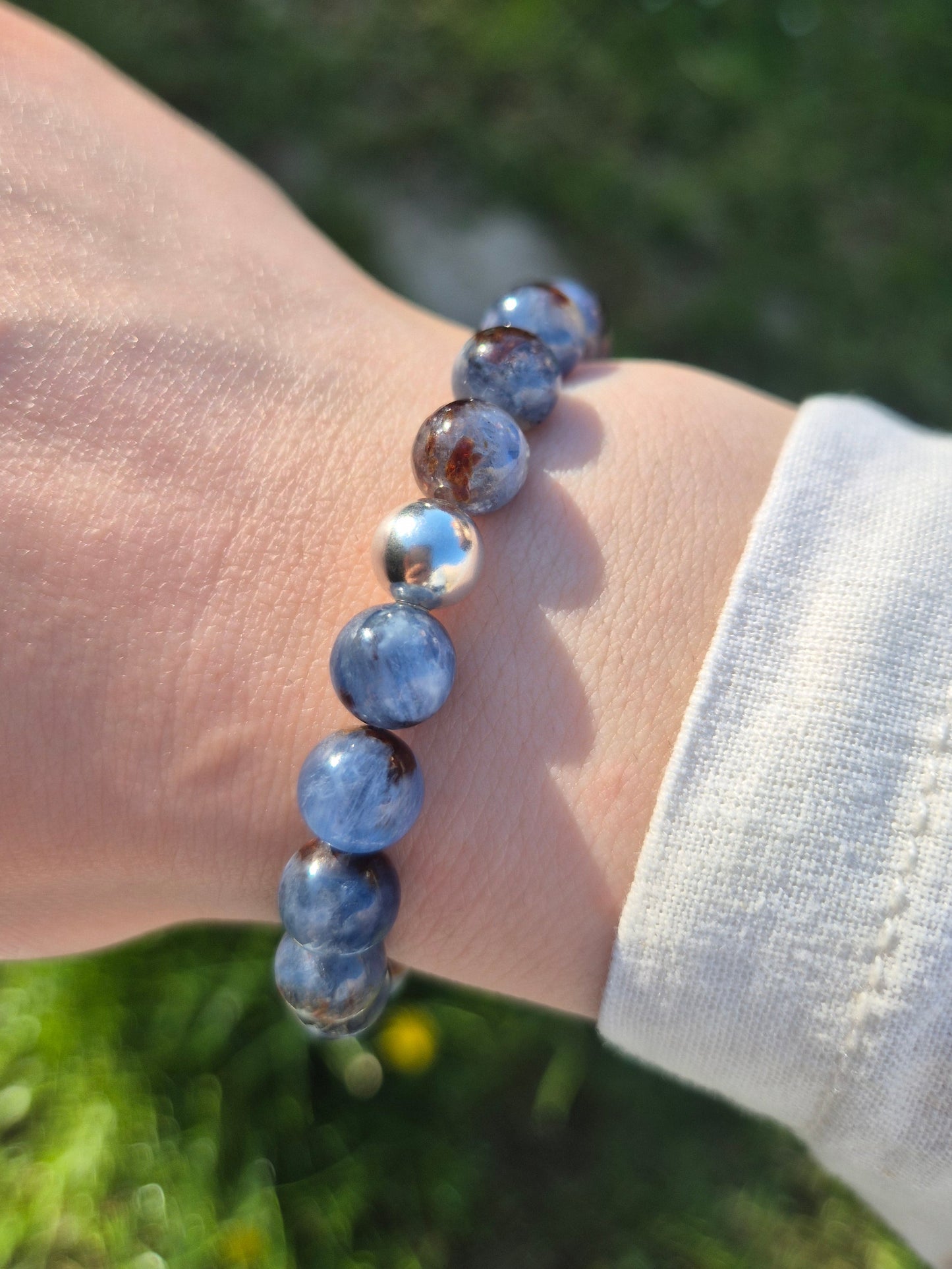 Nahle® 8mm Naturstein-Armband 925 Silberperle