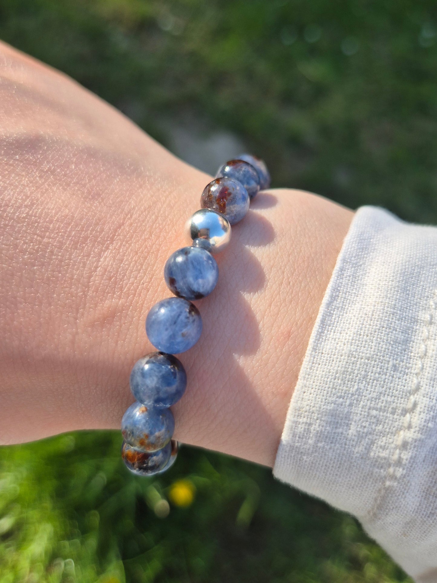 Nahle® 8mm Naturstein-Armband 925 Silberperle