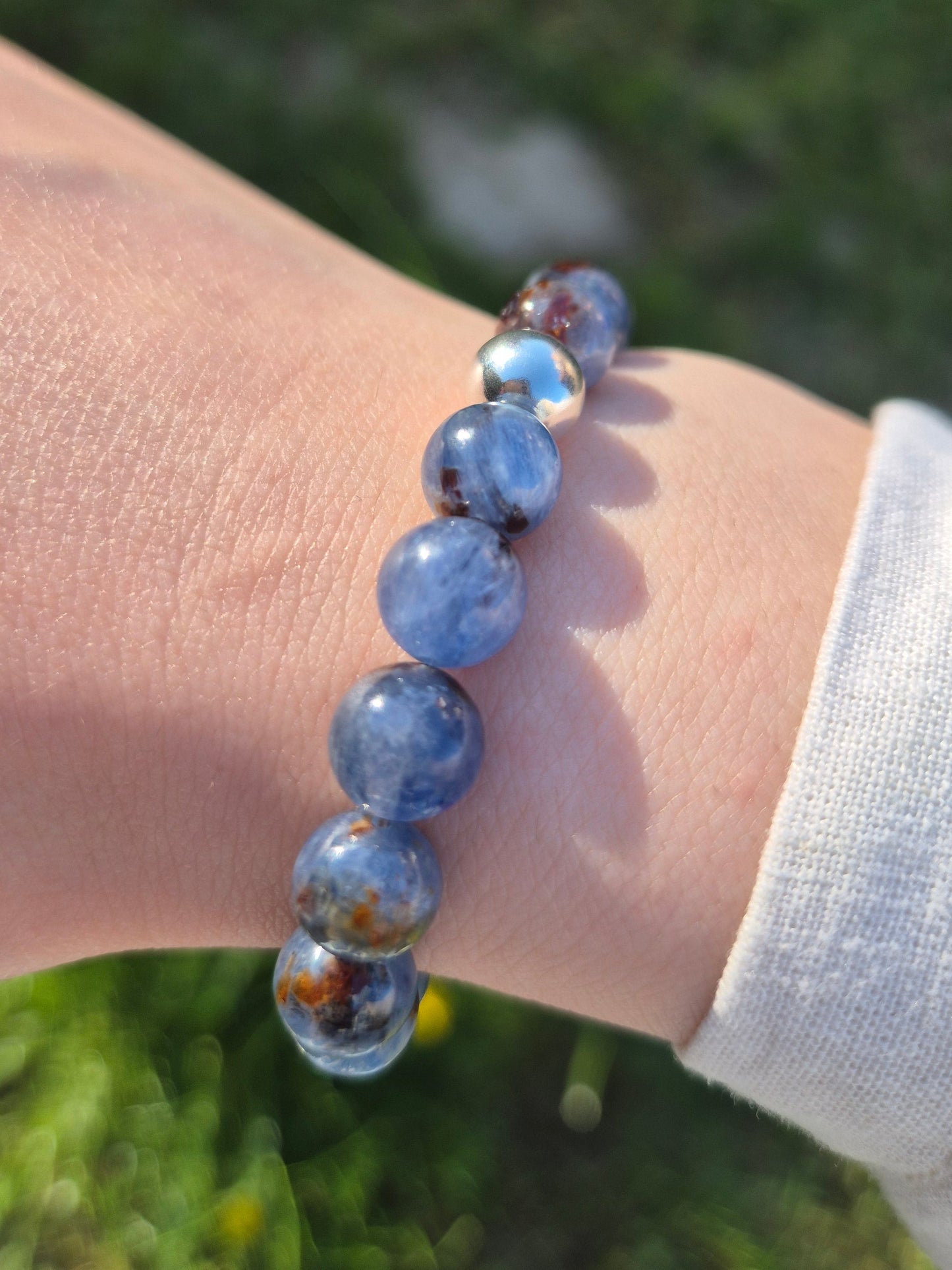 Nahle® 8mm Naturstein-Armband 925 Silberperle