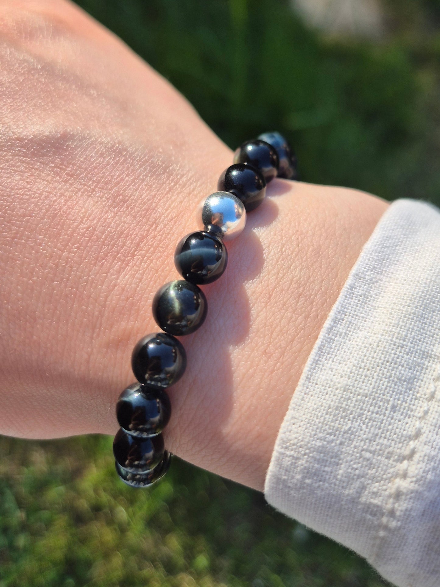 Nahle® 8mm Naturstein-Armband 925 Silberperle