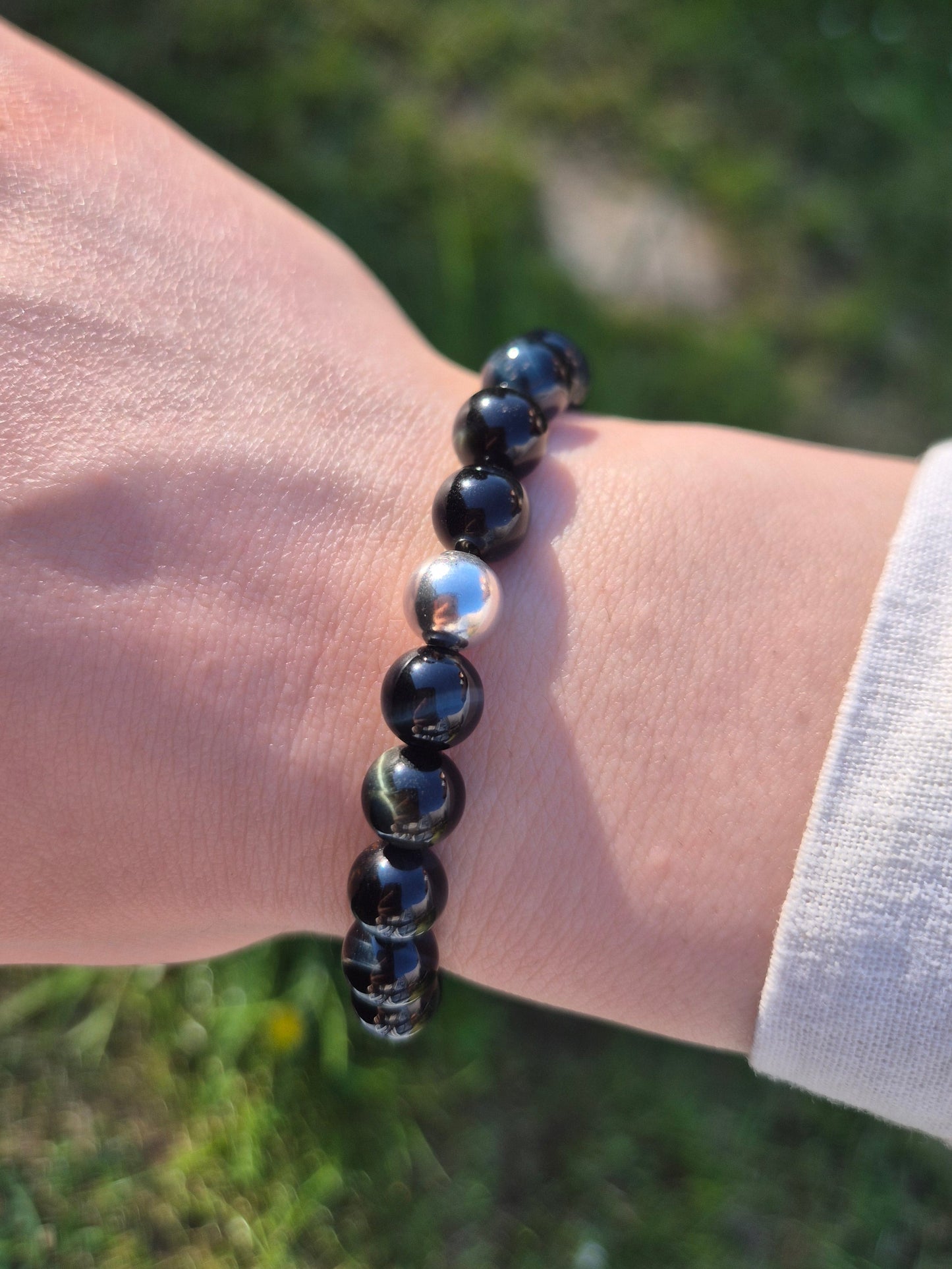 Nahle® 8mm Naturstein-Armband 925 Silberperle