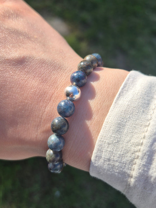 Nahle® 8mm Naturstein-Armband 925 Silberperle