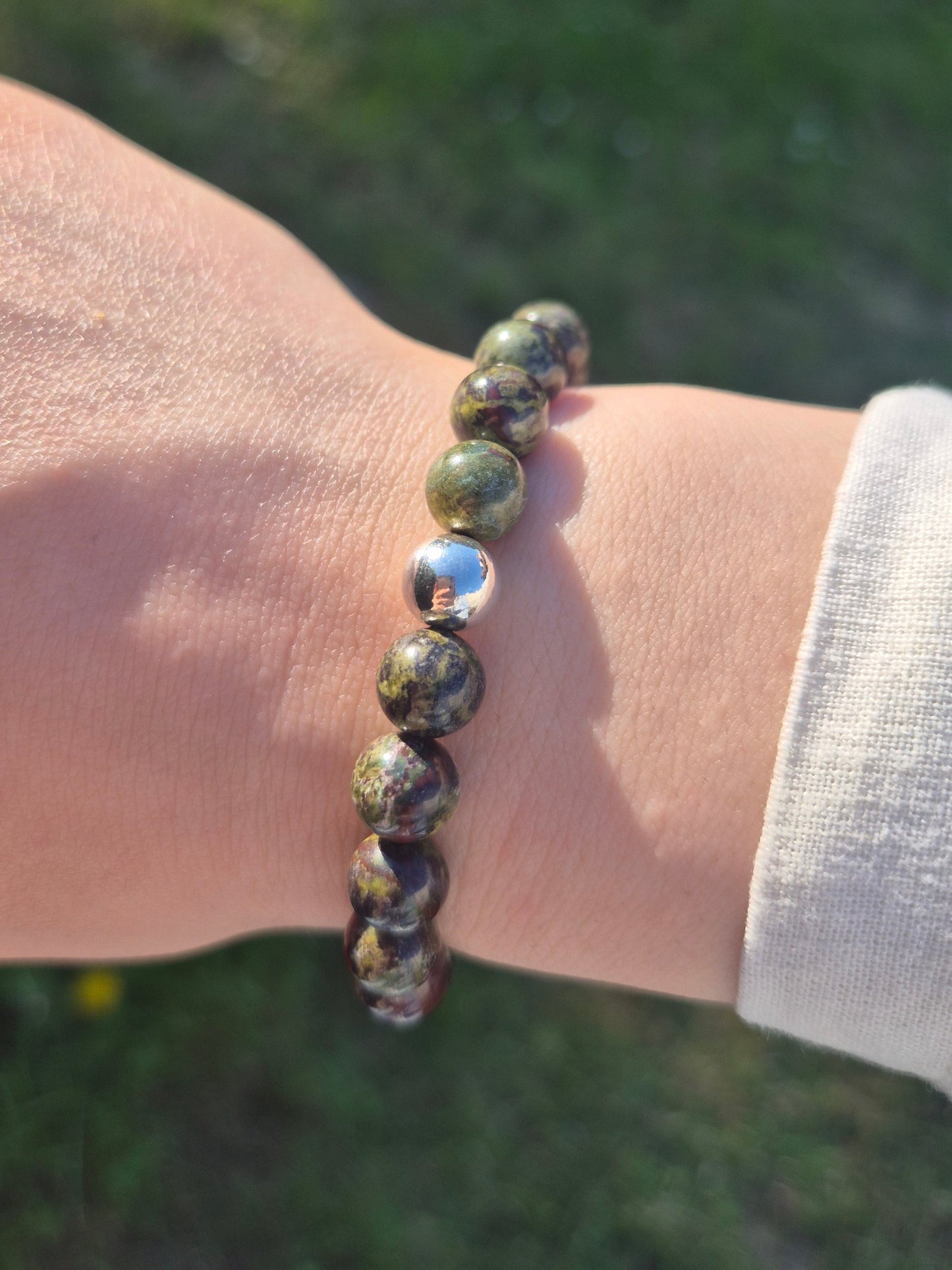 Nahle® 8mm Naturstein-Armband 925 Silberperle