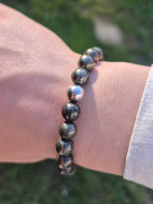 Nahle® 8mm Naturstein-Armband Pyrit Naturstein mit 925 Silberperle
